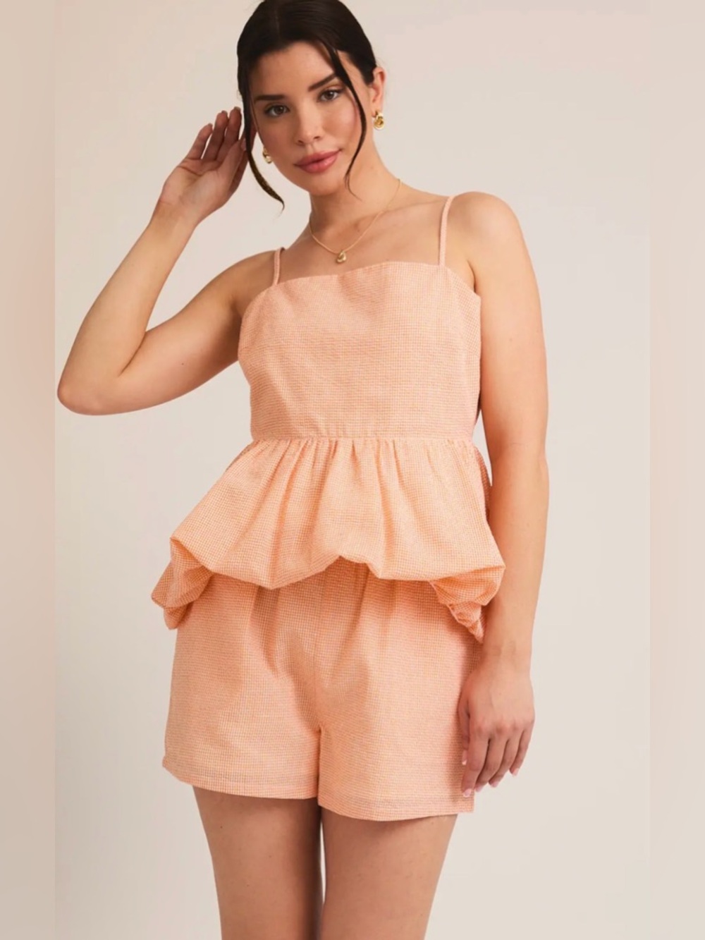 55. Peplum Peach Gingham SET